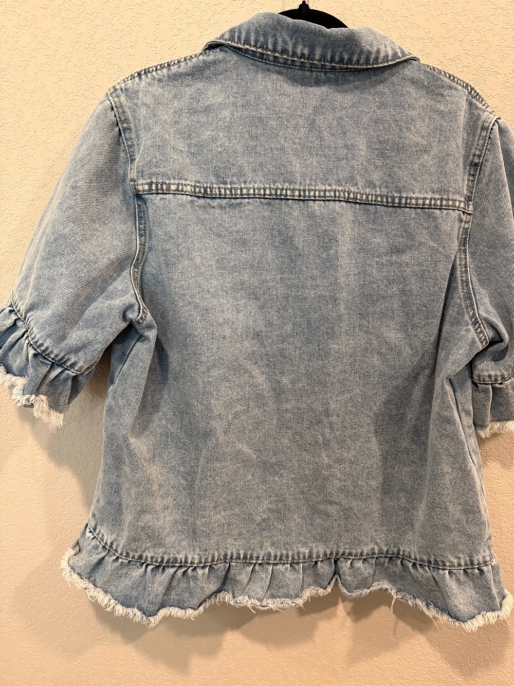 SHEIN Light Blue Ruffle Sleeve Denim Jacket - Picture 4 of 7